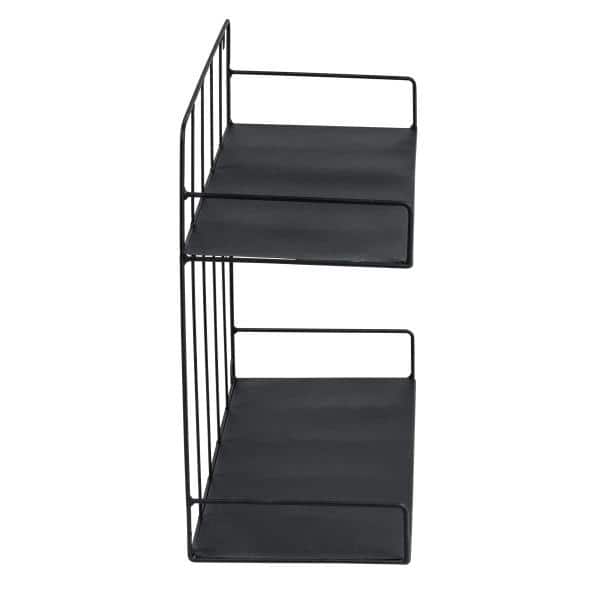 Sleek Duo-Tier Black Steel Floating Wall Shelf