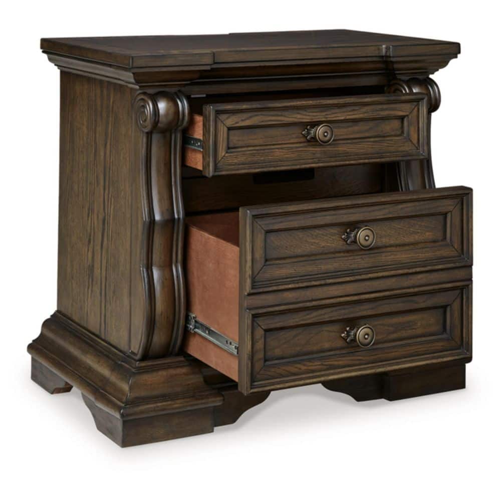 Maylee Traditional Brown 2-Drawer Nightstand with USB Ports