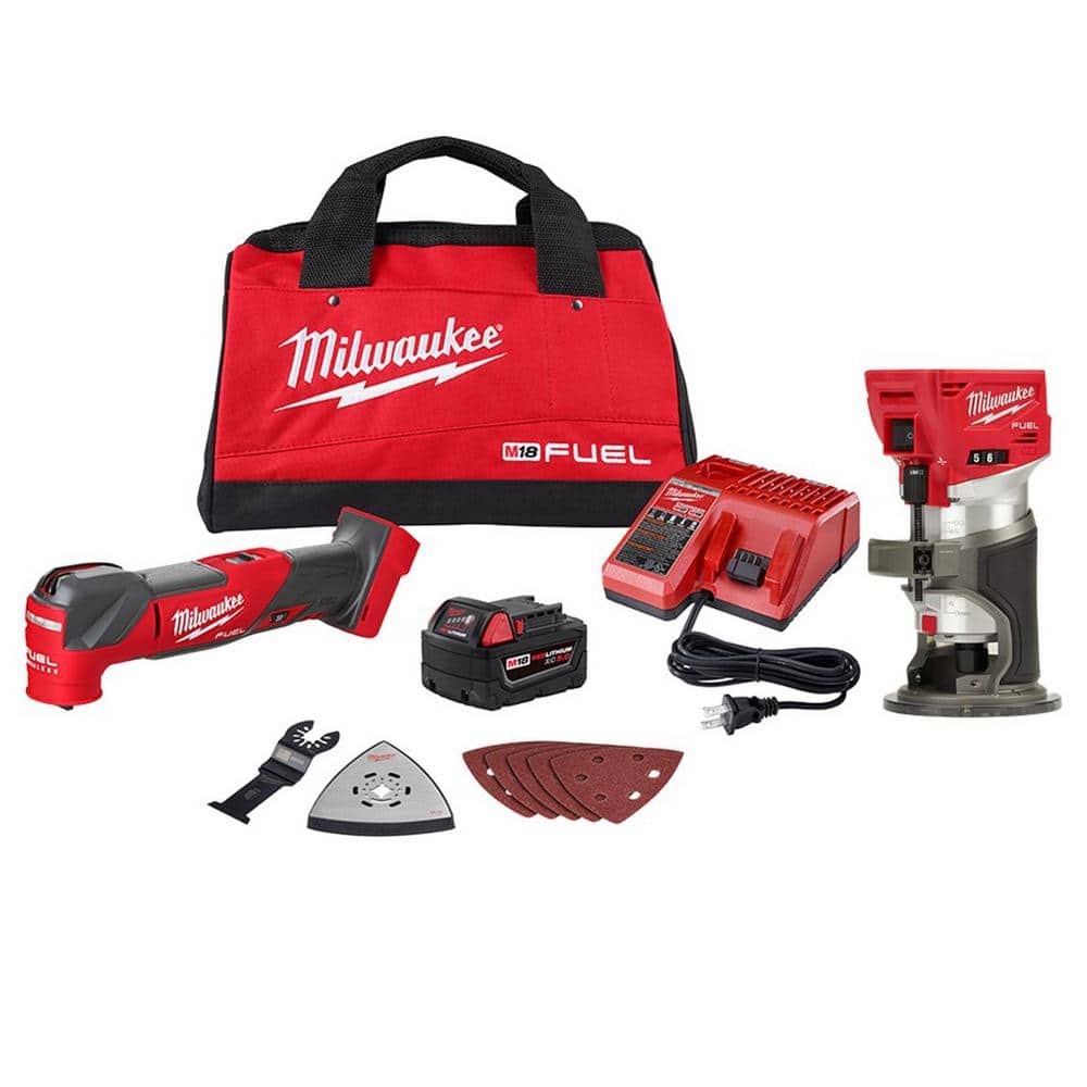 Milwaukee M18 FUEL 18V Lithium-Ion Cordless Brushless Oscillating Multi-Tool Kit with FUEL Compact Router -  2836-21-2723