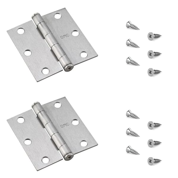 Onward 3 in. x 3 in. Brushed Chrome Full Mortise Butt Hinge with Removable Pin (2-Pack)