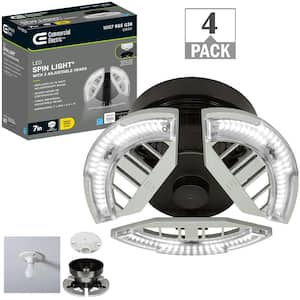 7 in. Spin Light 3 Adjustable Light Heads LED Flush Mount Garage Light Basement Screws into Lampholder (4-Pack)