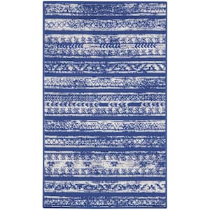 Whimsicle Navy Ivory 3 ft. x 5 ft. Abstract Contemporary Kitchen Area Rug