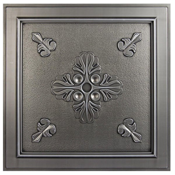 uDecor Belfast 2 ft. x 2 ft. Lay-in or Glue-up Ceiling Tile in Antique Nickel (40 sq. ft. / case)