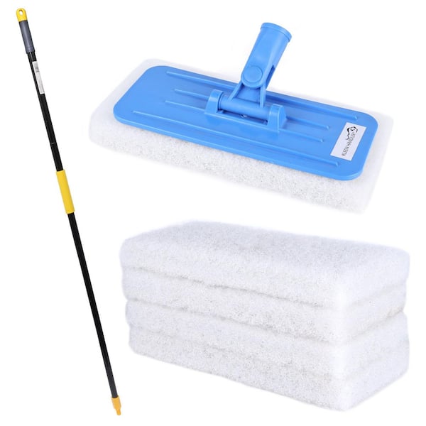 Light Duty Cleaning Scrubbing Pads 5-Pieces Bundle with Threaded Swivel EZ Scrub Pad Holder and 61 in. Extendable Handle