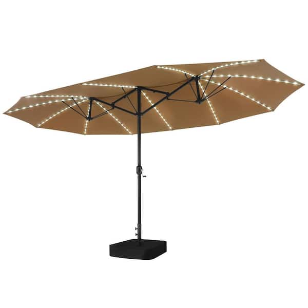 15x9 patio umbrella with base Easton Twin 15 x 9 ft. retangular shape Market / Outdoor dining table more comfortable outdoor setting with this 15 x 9 double 15x9 Foot Outdoor Double-Sided Patio