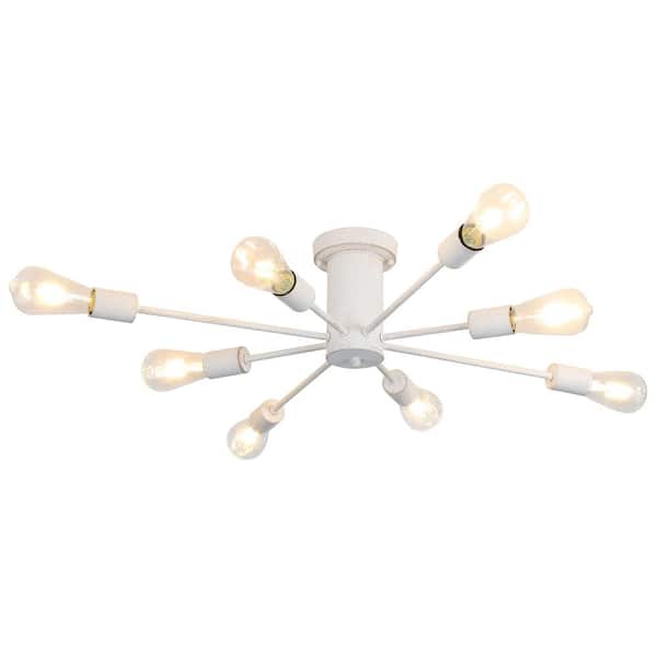 ADSENSTY 30.12 in. 8-Light White Linear Semi-Flush Mount Light Sputnik Ceiling Light for Dining Room