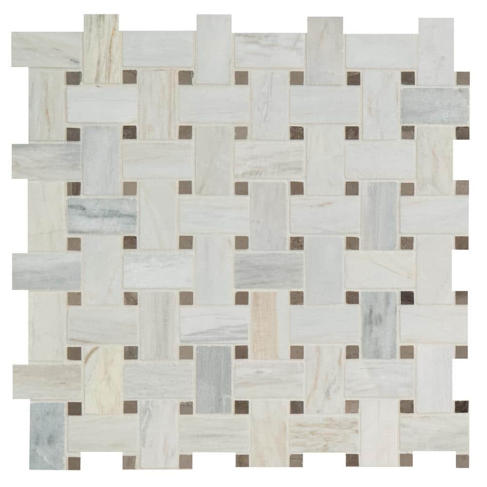 Angora Basketweave 12" x 12" Polished Marble Mosaic Tile