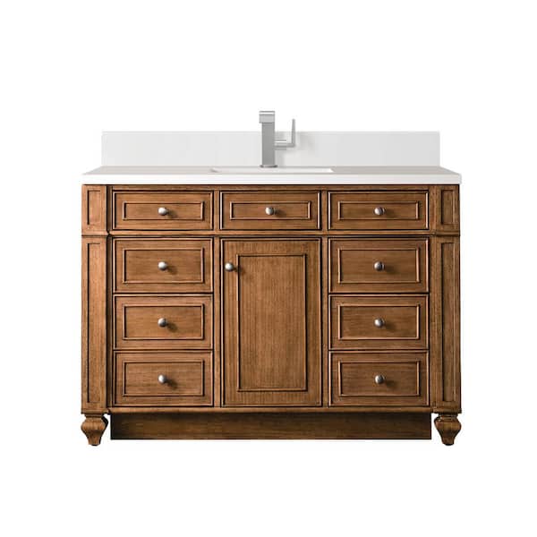James Martin Vanities Bristol 48.0 in. W x 23.5 in. D x 34.0 in. H Single Bathroom Vanity in Saddle Brown with White Zeus Quartz Top