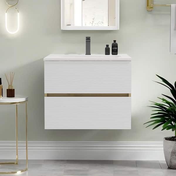 Paterno 23.72 in. W x 17.93 in. D x 18.79 in. H Single Sink Floating Natural Oak Bath Vanity w/ White Ceramic Vanity Top