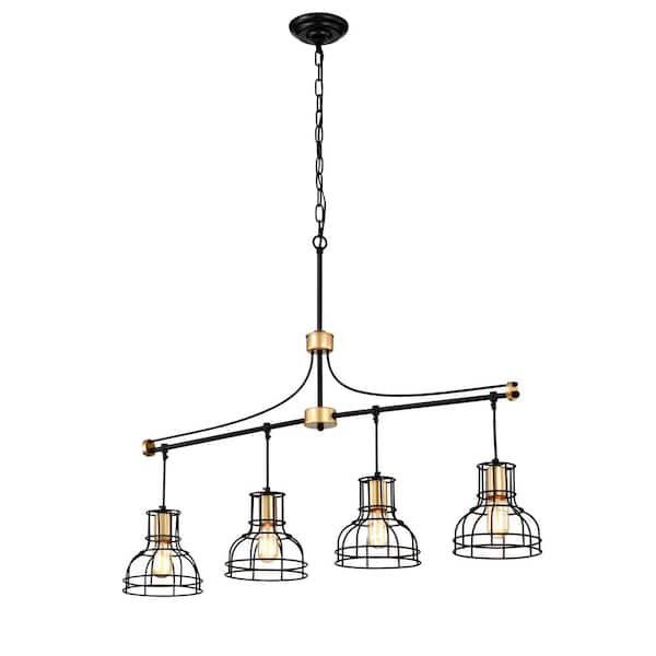 Zeus 4-Light Matte Black Kitchen Island Chandelier Lighting with Adjustable Height (Bulb no Included)