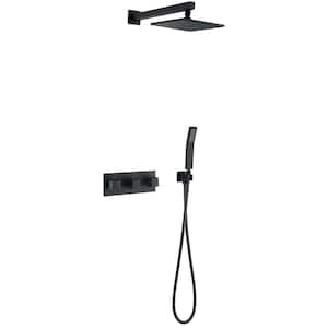Luxury 2-Spray Patterns with 2 GPM 8 in. Wall Mount Dual Shower Heads in Spot Resist Matte Black