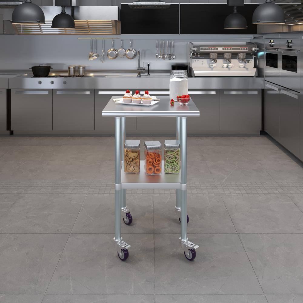 24" Stainless Steel Work Table with Galvanized Undershelf and Casters