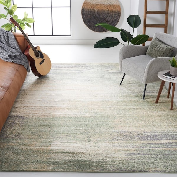 Adirondack Ivory/Sage 9 ft. x 12 ft. Solid Color Distressed Area Rug