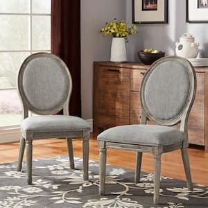 Antique Grey Oak Finish Grey Round Linen And Wood Dining Chairs (Set of 2)