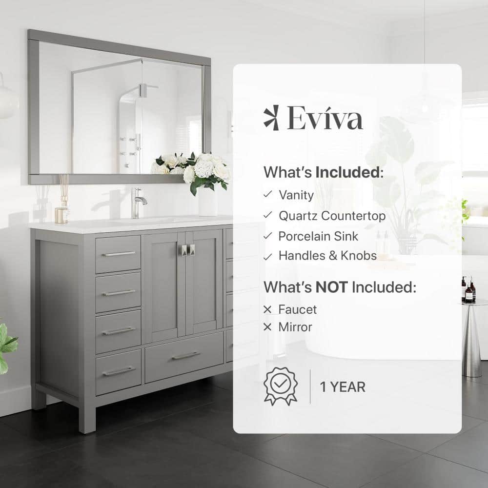 London 48" Transitional Gray Solid Wood Vanity with Carrara Marble Top