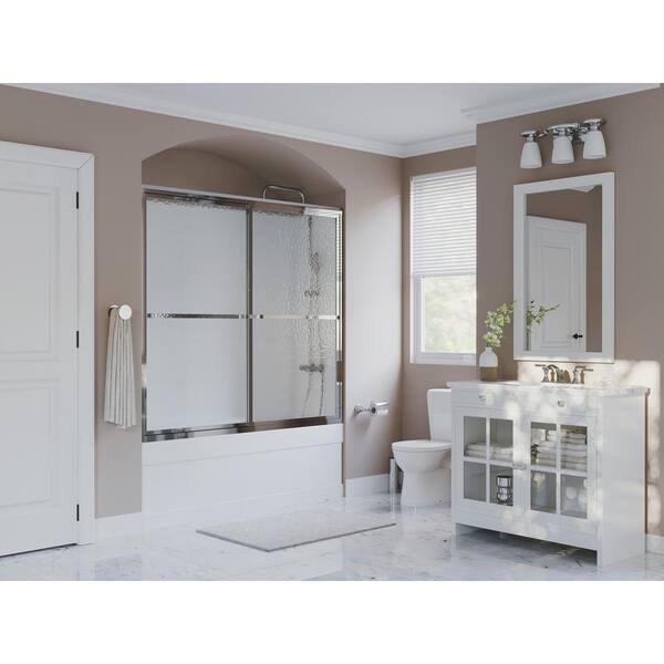 Coastal Shower Doors Paragon 52 in. to 53.5 in. x 56 in. Framed Sliding Tub Door with Towel Bar in Chrome and Obscure Glass