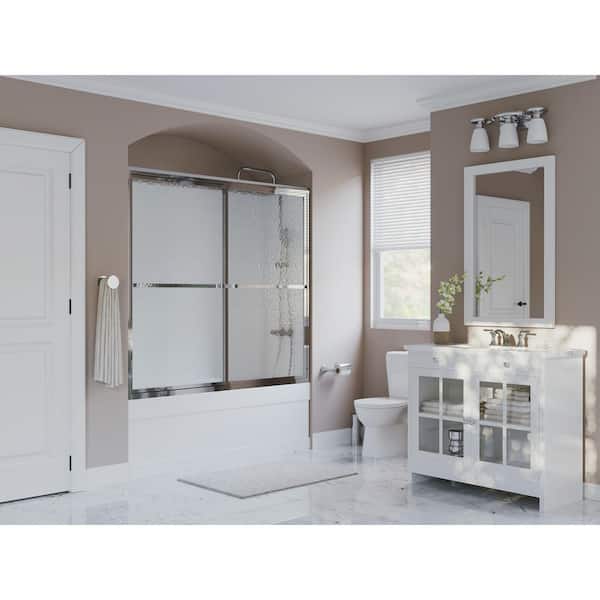 Coastal Shower Doors Paragon 54 in. to 55.5 in. x 58 in. Framed Sliding Tub Door with Towel Bar in Chrome and Obscure Glass