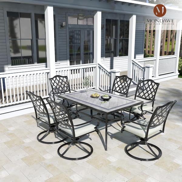 Dark Bronze Cast Aluminium Patio Rectangle Outdoor Dining Table 40in. W x 68in. D with Umbrella Hole for Garden Gazebo