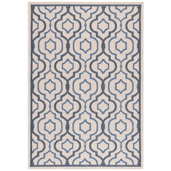 Courtyard Beige/Navy 4 ft. x 6 ft. Floral Trellis Indoor/Outdoor Area Rug