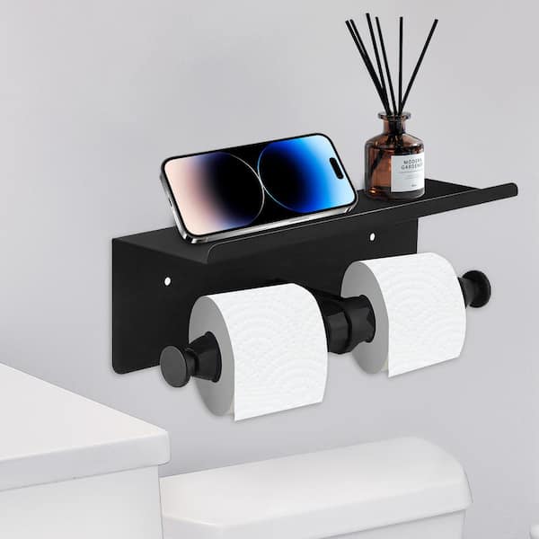 yulika Toilet Paper Holder with Phone Shelf Wall Mount Toilet Paper Holder Rustproof and Bathroom Washroom Tissue of 2 Roll
