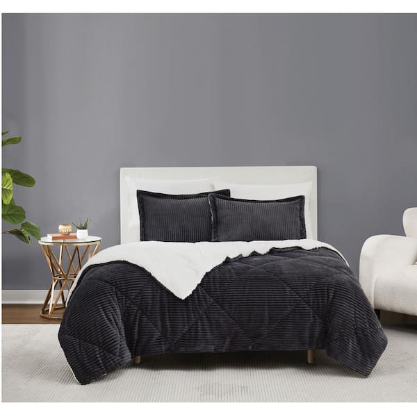 Corduroy King Comforter Set- Polyester offers Corduroy Bedding Set, Grey Soft Warm Comf