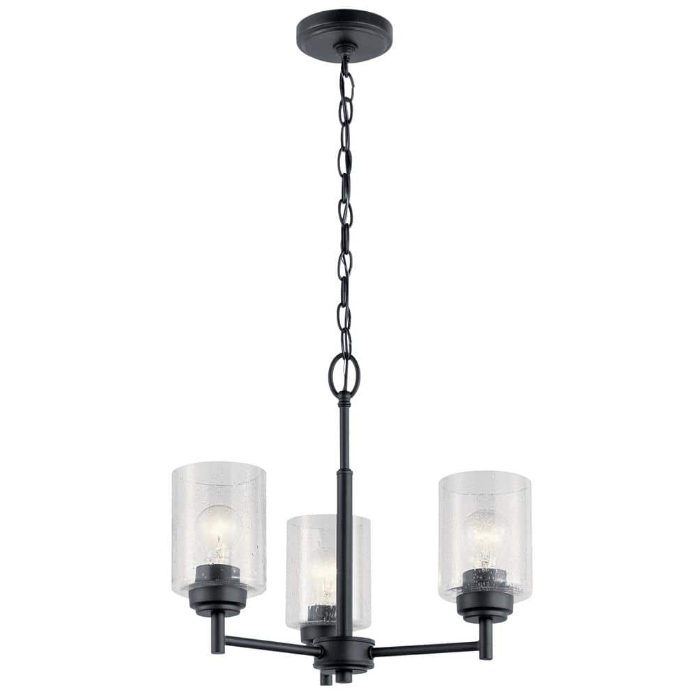 KICHLER Winslow 3-Light Black Contemporary Dining Room Mini Chandelier with Clear Seeded Glass Shade