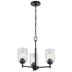 Winslow 18 in. 3-Light Black Contemporary Shaded Cylinder Mini Chandelier for Dining Room