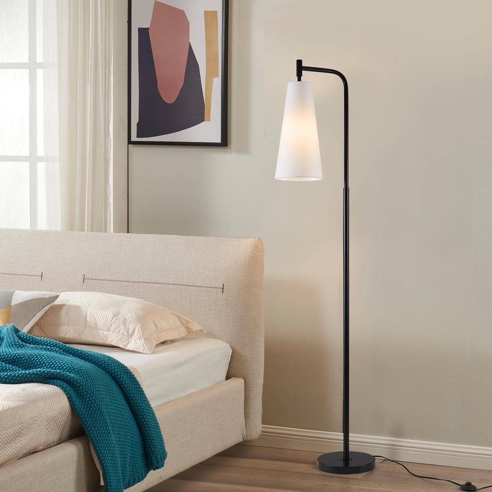 KAWOTI 67.5 in. Black Metal Floor Lamp with White Fabric Shade and Foot Switch 21354 The Home Depot