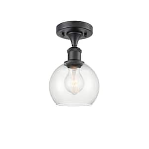 Athens 6 in. 1-Light Matte Black Semi-Flush Mount with Clear Glass Shade