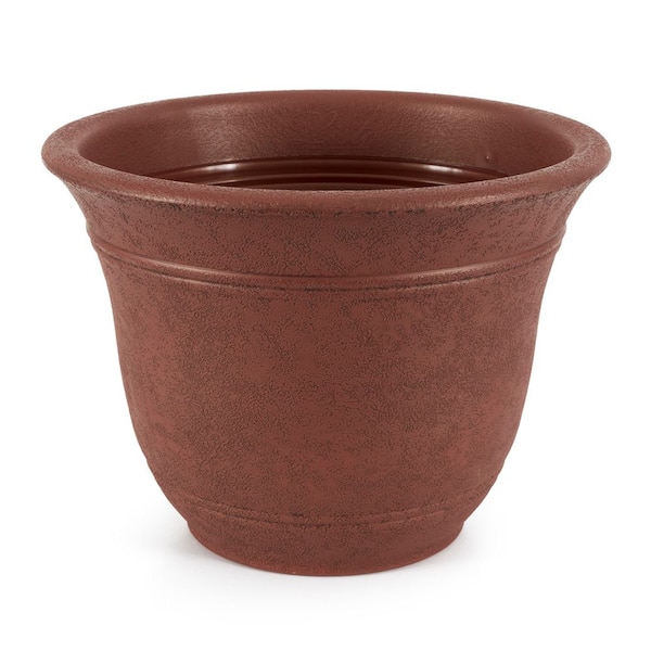 Unbranded SRA13001P05 13-Inch Round Outdoor Resin Sierra Planter, Rustic Redstone