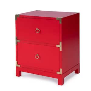 Ardennes 20 in. Red Rectangle Wood Campaign End Table with 2 Drawers