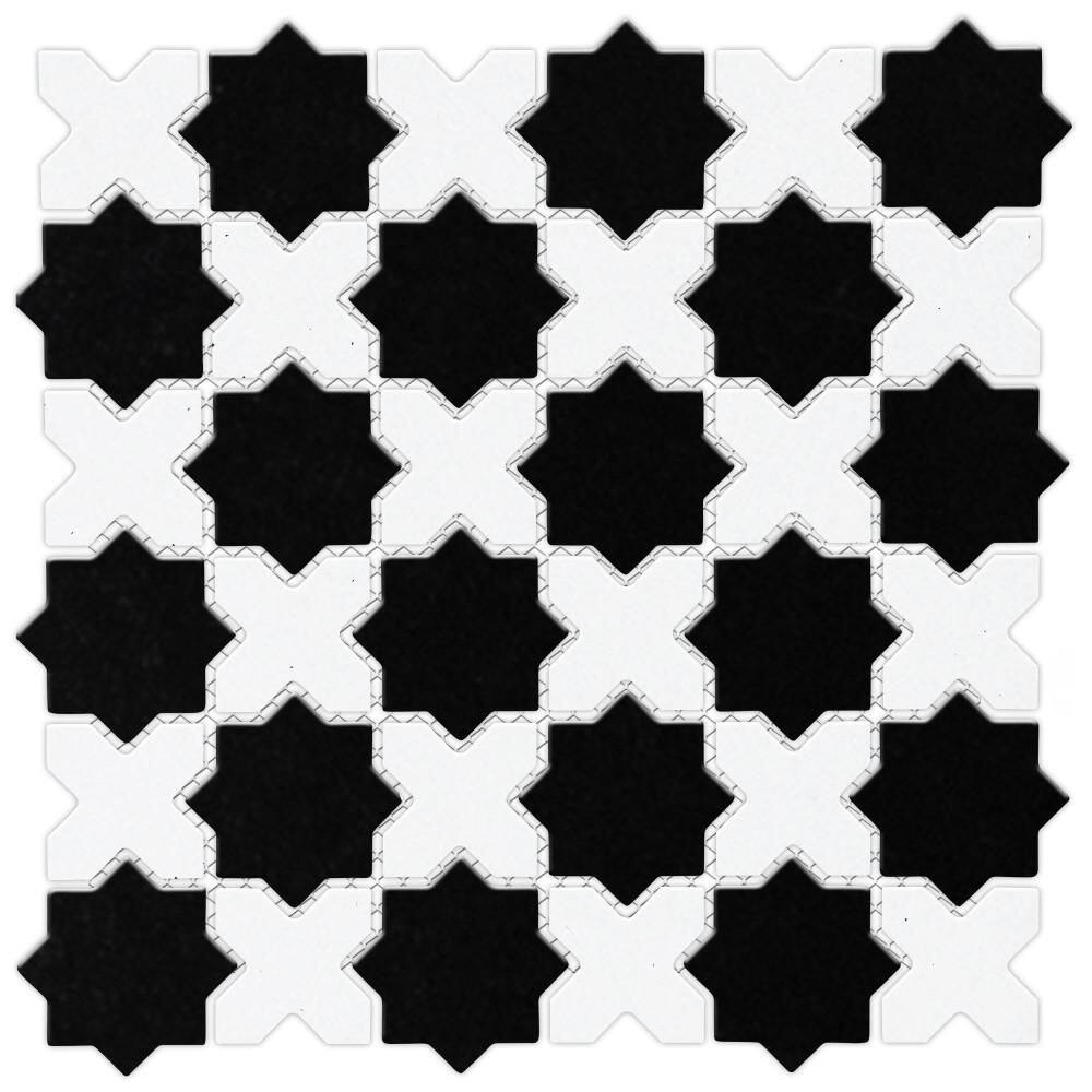Metro 2 in. Star Matte Black with Matte White Cross 6 in. x 6 in. Porcelain Mosaic Take Home Tile Sample price history on PriceWatchPro