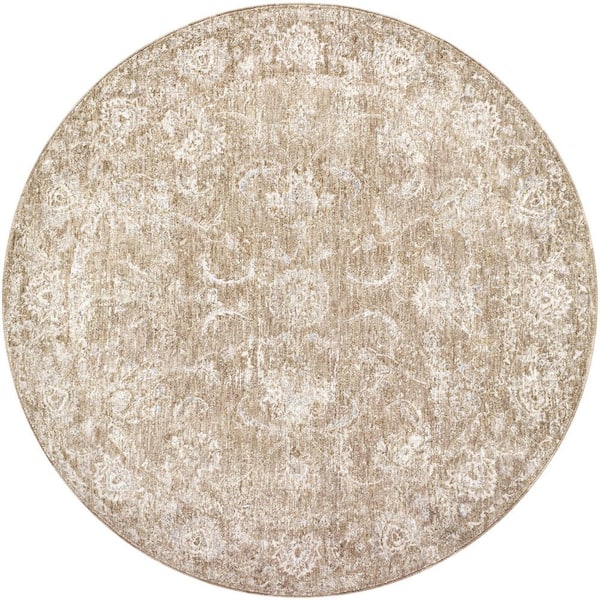 Da Vinci Light Brown Traditional Border 6 ft. 7 in. x 6 ft. 7 in. Area Rug