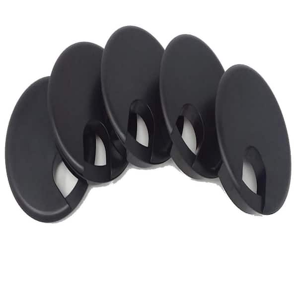 Black ABS Plastic Desk Grommet with Cover for 2.5 Inch Holes, Cable Management, USA Made, 5 Pack