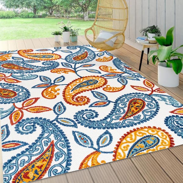 JONATHAN Y Julien Paisley High-Low Orange/Blue 5 ft. x 8 ft