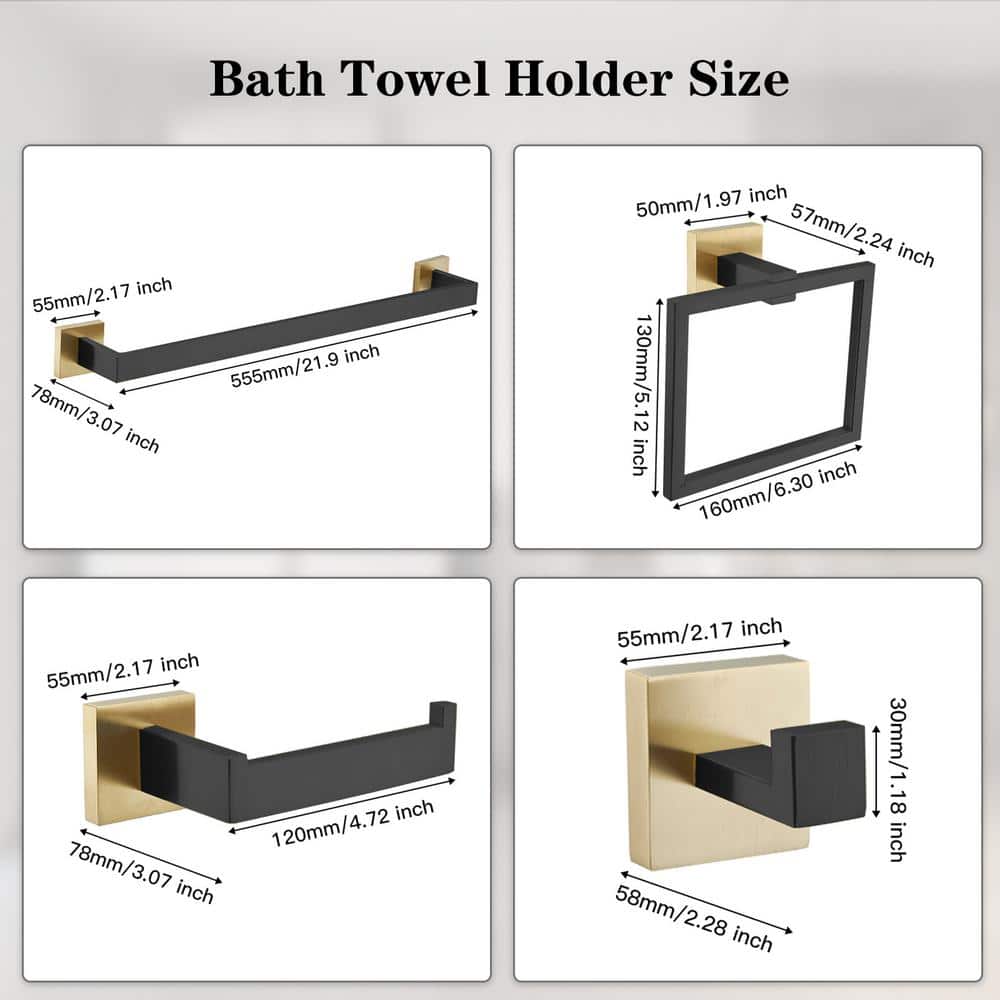 Antique Brass and Black 4-Piece Bathroom Hardware Set