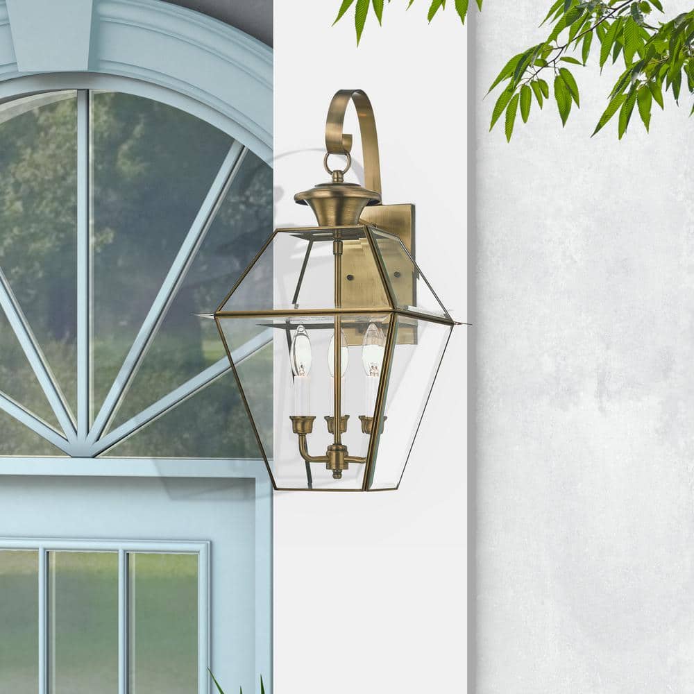 Charleston Elegance Antique Brass 3-Light Outdoor Wall Lantern