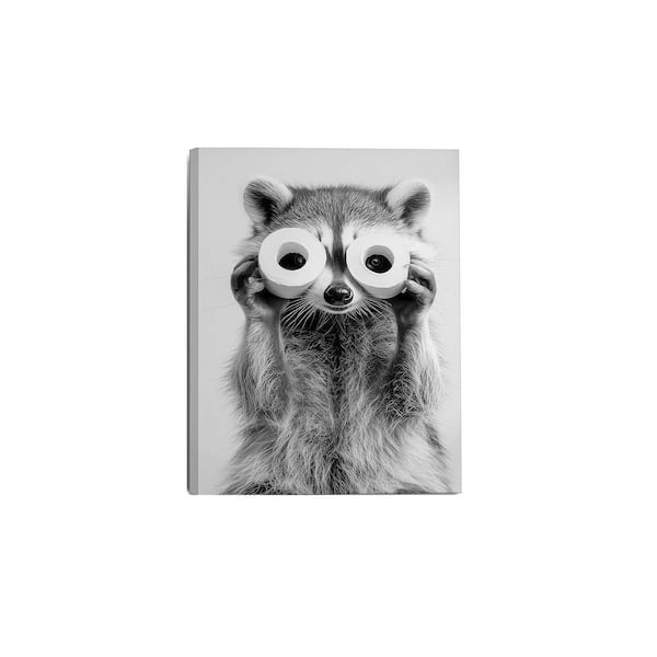 Adorable Raccoon Bathroom Canvas Wall Art Toilet Paper Raccoon Wall Decor 12x16 inches
