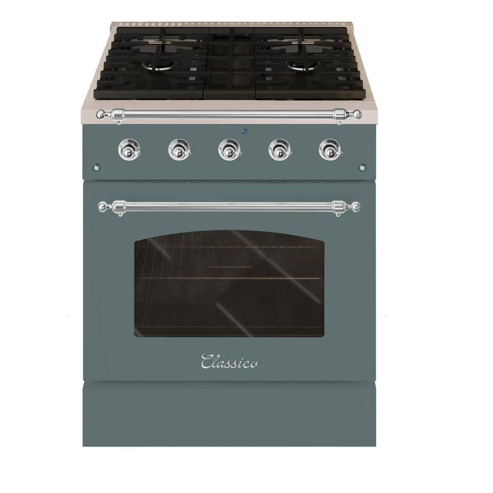 Classico 30"" 4.2 cu. ft. 4-Burners Freestanding All Gas Range with Gas Stove and Gas Oven in Blue/Grey with Chrome Trim -  Hallman, HCLRG30CMGR