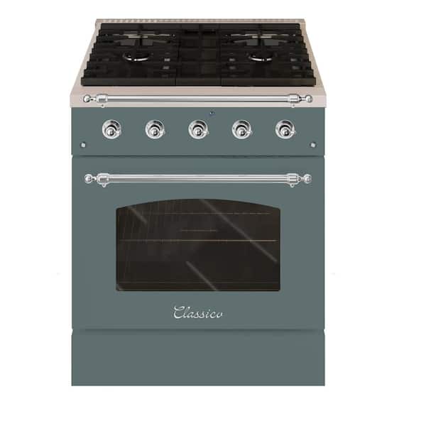 Hallman Classico 30" 4.2 cu. ft. 4-Burners Freestanding All Gas Range with Gas Stove and Gas Oven in Blue/Grey with Chrome Trim