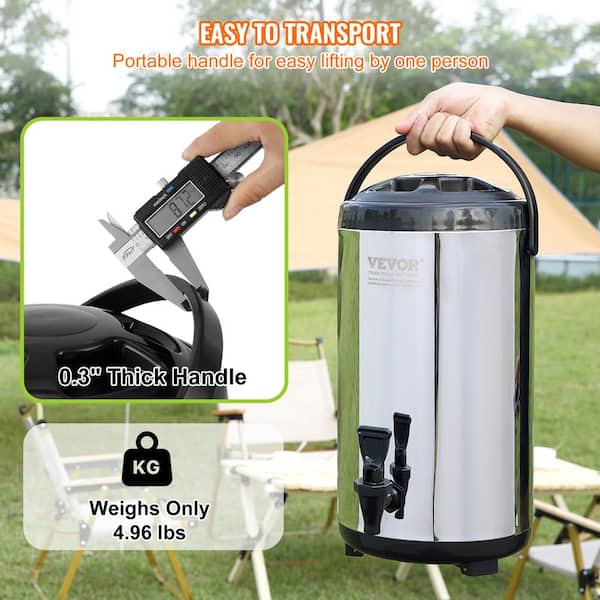 VEVOR Insulated Beverage Dispenser 2.5 Gal Double-Walled Beverage Server w/ PU Insulation Layer Hot and Cold Drink Dispenser w/ 2-Stage Faucet