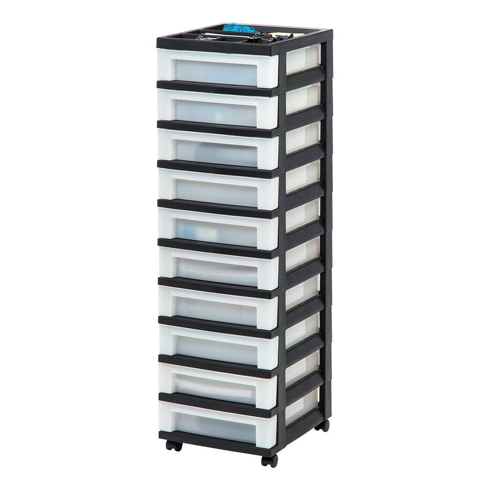 IRIS USA 10-Drawer Storage Cart with Organizer Top  Black