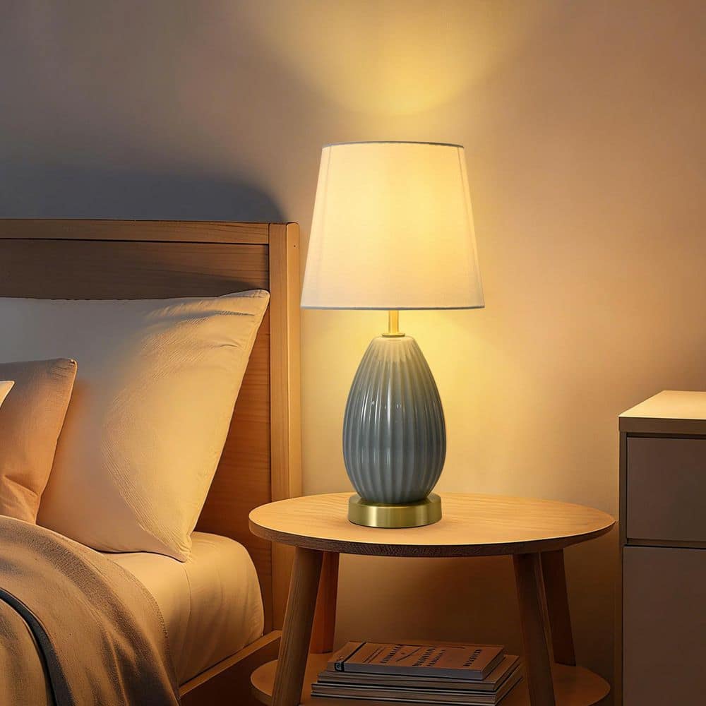 17 in. Blue Ceramic Table Lamp for Bedroom Living Room with Pull Chain and Fabric Shade price history on PriceWatchPro