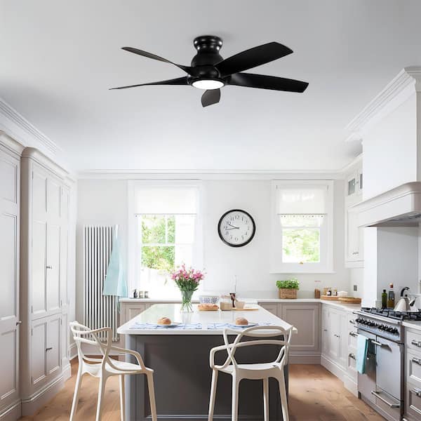 56 in. Black 5 ABS Blades Flush Mount Standard Ceiling Fan with 3 Color LED Light and Remote Included