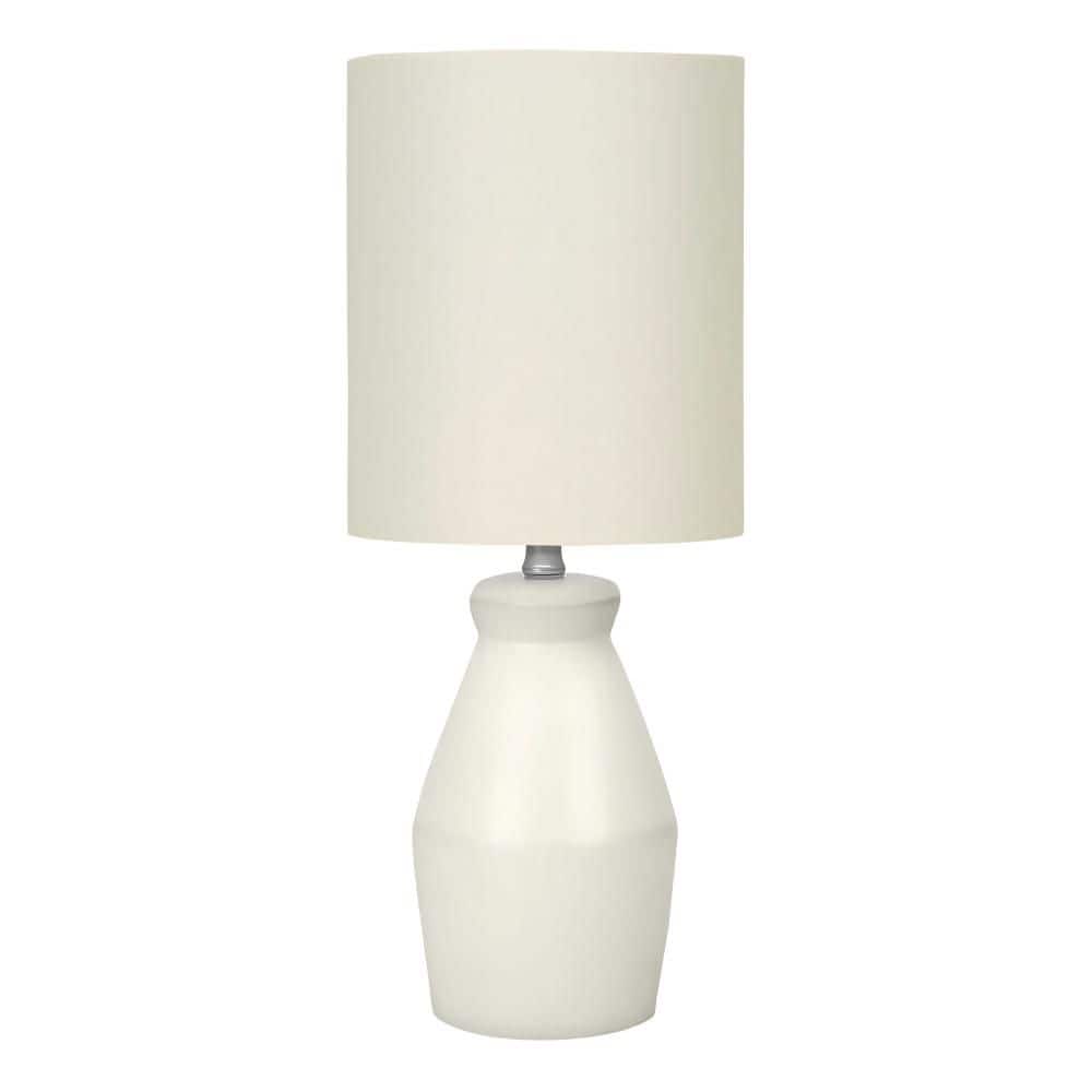 16 in. White Ceramic 1-Light Modern Table Lamp with Angular Base and Ivory Linen Drum Shade for Living Room, Bedroom price history on PriceWatchPro