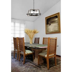 Ryder 4-Light Industrial Forged Black Chandelier with Clear Glass Shades For Dining Rooms
