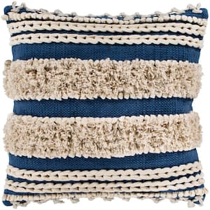 Adela 18 in. x 18 in. Navy Striped Tassels Down Standard Throw Pillow