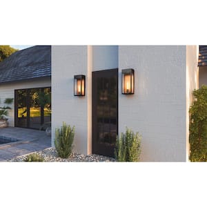 Maren 7.5 in. 1-Light Matte Black Outdoor Wall Lantern Sconce with Clear Glass