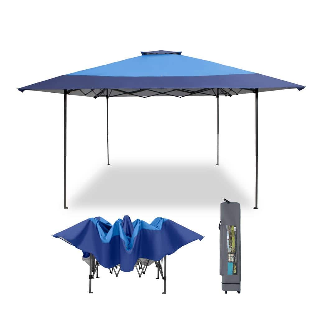 Blue and Beige 13' x 13' Pop-Up Canopy Tent with Steel Frame