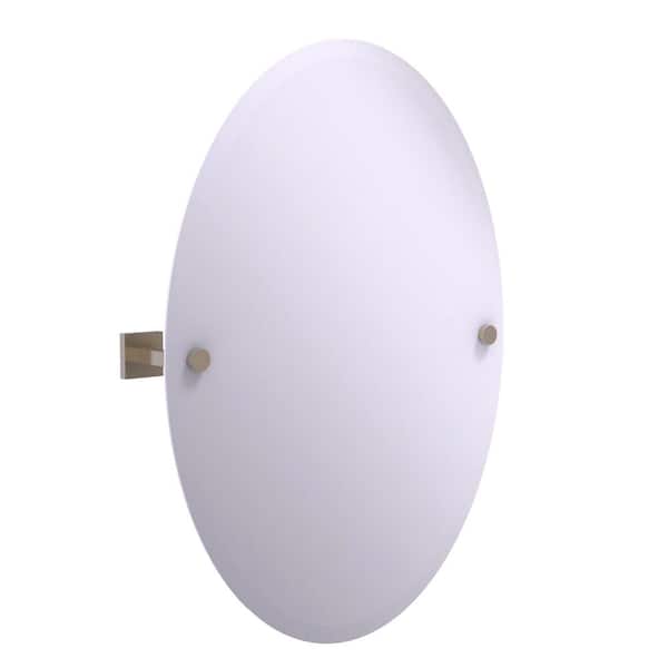 Montero Collection Contemporary Frameless Oval Tilt Mirror with Beveled Edge in Antique Pewter